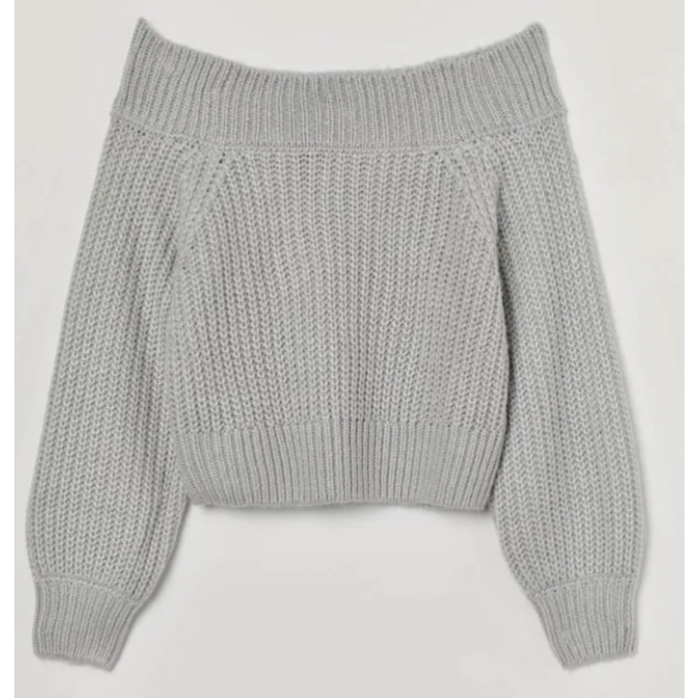 H&M Womens Light Gray Off the Shoulder Short Sweater L